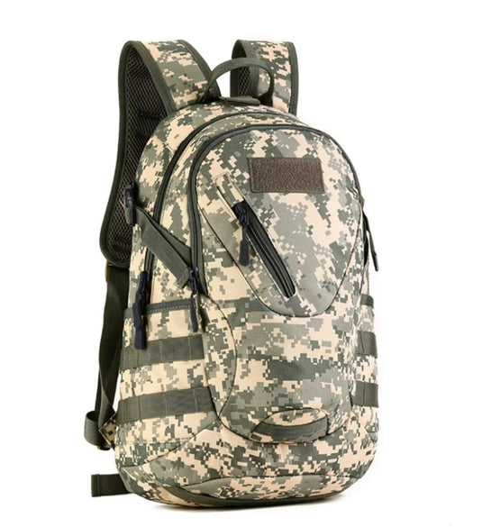 Camouflage backpack on a white background