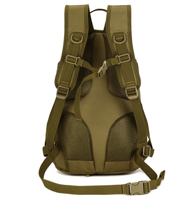 Laden Sie das Bild in Galerie -Viewer, Olive green backpack with multiple straps on a white background