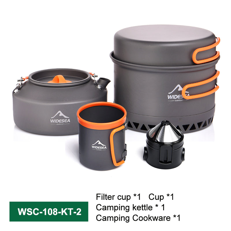 Laden Sie das Bild in Galerie -Viewer, Outdoor-Camping-Kochgeschirr-Set – Töpfe, Wasserkocher & Kaffeetasse