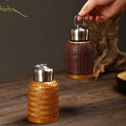 Vintage 280ML Pure Handmade Bamboo Woven Thermos Cup