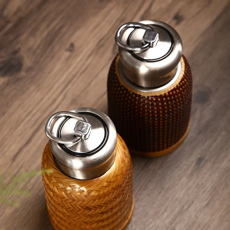 Load image into Gallery viewer, Vintage 280ML Pure Handmade Bamboo Woven Thermos Cup
