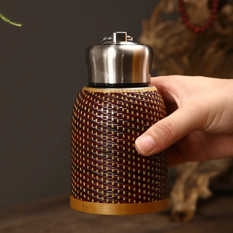 Load image into Gallery viewer, Vintage 280ML Pure Handmade Bamboo Woven Thermos Cup
