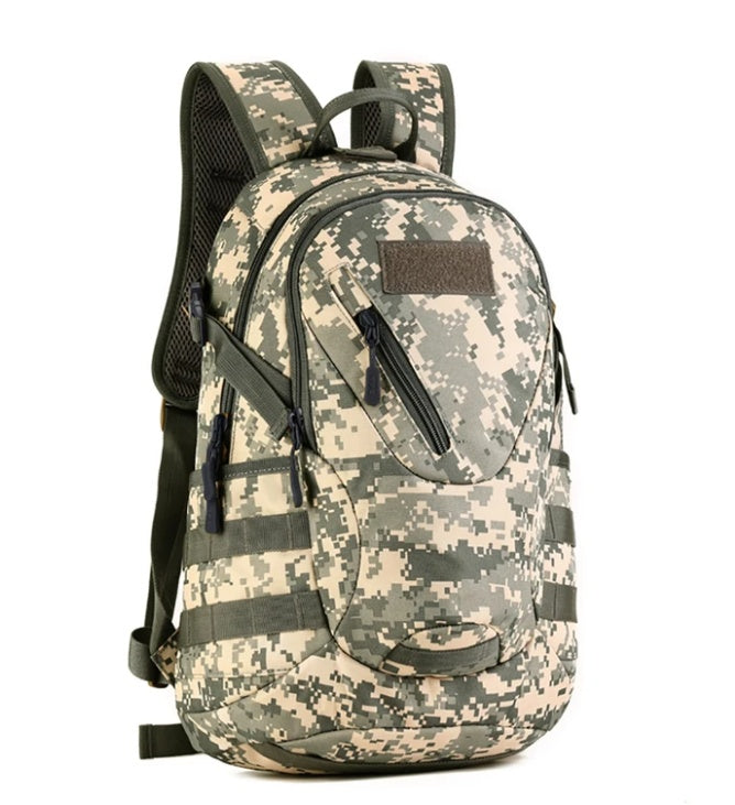 Load image into Gallery viewer, Camouflage backpack on a white background
