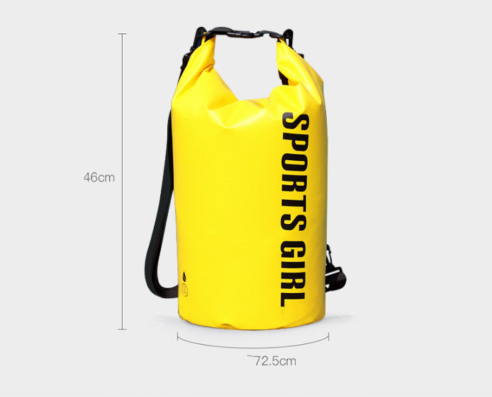 Load image into Gallery viewer, Yellow dry bag with &#39;SPORTS GIRL&#39; text and measurements on a light gray background
