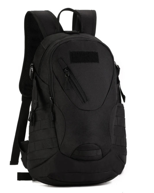 Black backpack on a white background