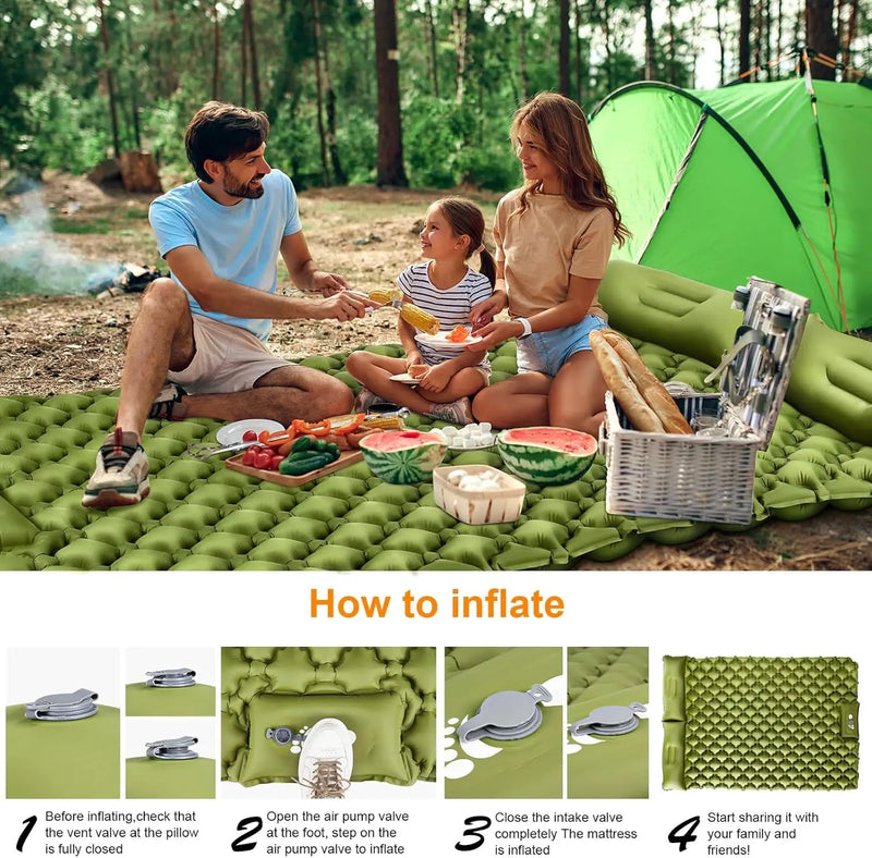 Load image into Gallery viewer, Double Camping Air Mattress – Inflatable Sleeping Pad with Pillow
