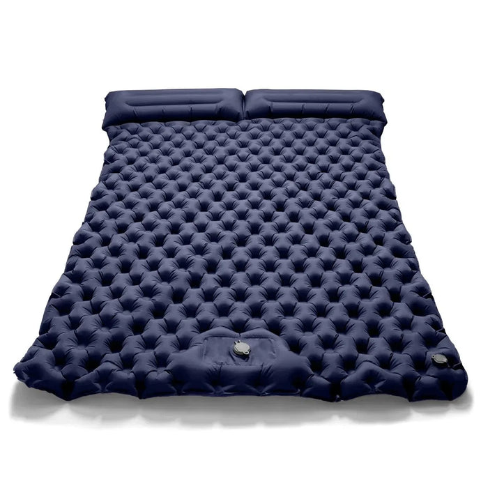 Navy blue inflatable mattress on a white background