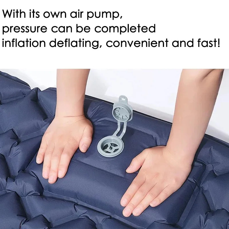 Load image into Gallery viewer, Inflatable mattress with air pump and text indicating convenience and speed of inflation and deflation.
