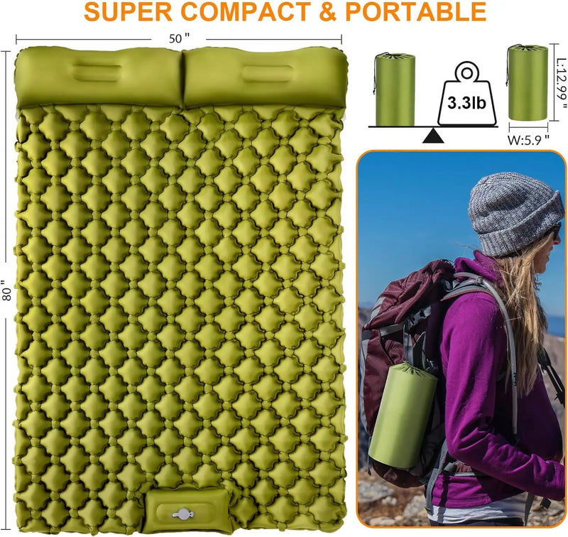 Load image into Gallery viewer, Double Camping Air Mattress – Inflatable Sleeping Pad with Pillow

