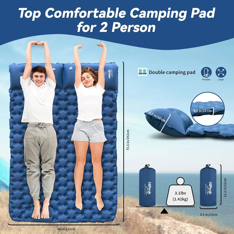 Load image into Gallery viewer, Double Camping Air Mattress – Inflatable Sleeping Pad with Pillow
